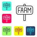 Black line Location farm icon isolated on white background. Set icons in color square buttons. Vector Royalty Free Stock Photo