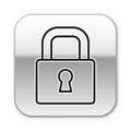 Black line Lock icon isolated on white background. Padlock sign. Security, safety, protection, privacy concept. Silver Royalty Free Stock Photo