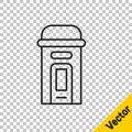 Black line London phone booth icon isolated on transparent background. Classic english booth phone in london. English Royalty Free Stock Photo