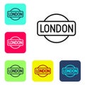 Black line London sign icon isolated on white background. Set icons in color square buttons. Vector Royalty Free Stock Photo