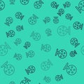 Black line Lottery machine with lottery balls inside icon isolated seamless pattern on green background. Lotto bingo Royalty Free Stock Photo