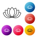 Black line Lotus flower icon isolated on white background. Set icons colorful circle buttons. Vector Royalty Free Stock Photo