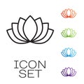 Black line Lotus flower icon isolated on white background. Set icons colorful. Vector Royalty Free Stock Photo