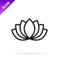 Black line Lotus flower icon isolated on white background. Vector Royalty Free Stock Photo