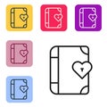 Black line Love diary notebook album icon isolated on white background. Happy Valentines day. Set icons in color square Royalty Free Stock Photo