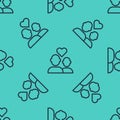 Black line Lover couple icon isolated seamless pattern on green background. Happy Valentines day. Vector