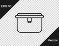 Black line Lunch box icon isolated on transparent background. Vector