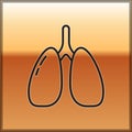 Black line Lungs icon isolated on gold background. Vector.