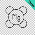 Black line Magnesium chemical element icon isolated on isolated on transparent background. Vector Royalty Free Stock Photo
