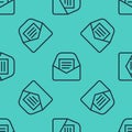 Black line Mail and e-mail icon isolated seamless pattern on green background. Envelope symbol e-mail. Email message Royalty Free Stock Photo