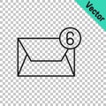 Black line Mail and e-mail icon isolated on transparent background. Envelope symbol e-mail. Email message sign. Vector Royalty Free Stock Photo