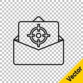 Black line Mail and e-mail icon isolated on transparent background. Envelope symbol e-mail. Email message sign. Vector Royalty Free Stock Photo