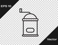 Black line Manual coffee grinder icon isolated on transparent background. Vector Royalty Free Stock Photo