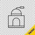 Black line Manual coffee grinder icon isolated on transparent background. Vector Illustration Royalty Free Stock Photo