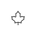 Black line maple leaf with little stem. Vector icon. Isolated on white. Autumn single leaf silhouette. Canada Royalty Free Stock Photo