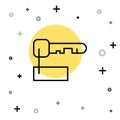 Black line Marked key icon isolated on white background. Random dynamic shapes. Vector