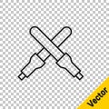 Black line Marshalling wands for the aircraft icon isolated on transparent background. Marshaller communicated with