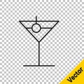 Black line Martini glass icon isolated on transparent background. Cocktail icon. Wine glass icon. Vector Illustration