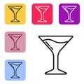 Black line Martini glass icon isolated on white background. Cocktail icon. Wine glass icon. Set icons in color square Royalty Free Stock Photo
