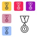 Black line Medal icon isolated on white background. Winner symbol. Set icons in color square buttons. Vector Royalty Free Stock Photo