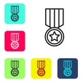 Black line Medal with star icon isolated on white background. Winner achievement sign. Award medal. Set icons in color Royalty Free Stock Photo