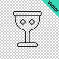 Black line Medieval goblet icon isolated on transparent background. Holy grail. Vector