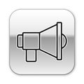 Black line Megaphone icon isolated on white background. Speaker sign. Silver square button. Vector Royalty Free Stock Photo