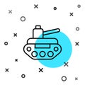 Black line Military tank icon isolated on white background. Random dynamic shapes. Vector Royalty Free Stock Photo