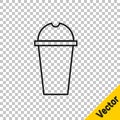 Black line Milkshake icon isolated on transparent background. Plastic cup with lid and straw. Vector Illustration Royalty Free Stock Photo