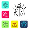 Black line Mite icon isolated on white background. Set icons in color square buttons. Vector