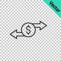 Black line Money exchange icon isolated on transparent background. Cash transfer symbol. Banking currency sign. Vector Royalty Free Stock Photo
