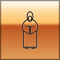 Black line Monk icon isolated on gold background. Vector