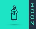 Black line Monk icon isolated on green background. Vector Illustration