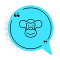 Black line Monkey icon isolated on white background. Animal symbol. Blue speech bubble symbol. Vector