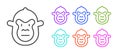 Black line Monkey icon isolated on white background. Animal symbol. Set icons colorful. Vector Royalty Free Stock Photo