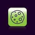 Black line Moon icon isolated on black background. Green square button. Vector Illustration Royalty Free Stock Photo