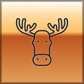 Black line Moose head with horns icon isolated on gold background. Vector Royalty Free Stock Photo