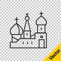 Black line Moscow symbol - Saint Basil`s Cathedral, Russia icon isolated on transparent background. Vector Royalty Free Stock Photo