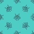 Black line Mosquito icon isolated seamless pattern on green background. Vector