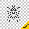 Black line Mosquito icon isolated on transparent background. Vector