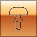 Black line Mushroom icon isolated on gold background. Vector