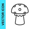 Black line Mushroom icon isolated on white background. Vector