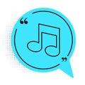 Black line Music note, tone icon isolated on white background. Blue speech bubble symbol. Vector Royalty Free Stock Photo