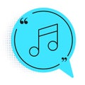 Black line Music note, tone icon isolated on white background. Blue speech bubble symbol. Vector Illustration Royalty Free Stock Photo