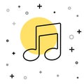 Black line Music note, tone icon isolated on white background. Random dynamic shapes. Vector Illustration Royalty Free Stock Photo