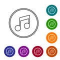 Black line Music note, tone icon isolated on white background. Set icons in color circle buttons. Vector Royalty Free Stock Photo