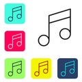 Black line Music note, tone icon isolated on white background. Set icons in color square buttons. Vector Illustration Royalty Free Stock Photo