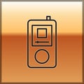 Black line Music player icon isolated on gold background. Portable music device. Vector Royalty Free Stock Photo
