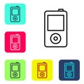 Black line Music player icon isolated on white background. Portable music device. Set icons in color square buttons Royalty Free Stock Photo