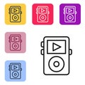 Black line Music player icon isolated on white background. Portable music device. Set icons in color square buttons Royalty Free Stock Photo